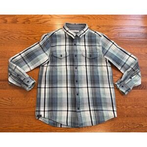 Outerknown Blanket Shirt Flannel Mens Large Blue White Plaid‎ Organic Cotton